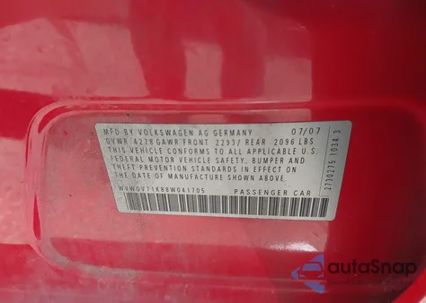 2008 Volkswagen Gti 4-Door from USA, damaged, VIN WVWGV71K88W041705